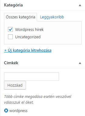 Kategóriák és címkék létrehozása