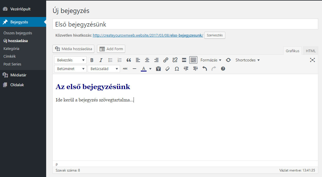 Cikk szerkesztő felület