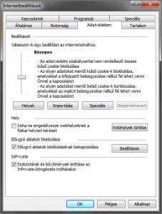 Internet Explorer cookie beállítás