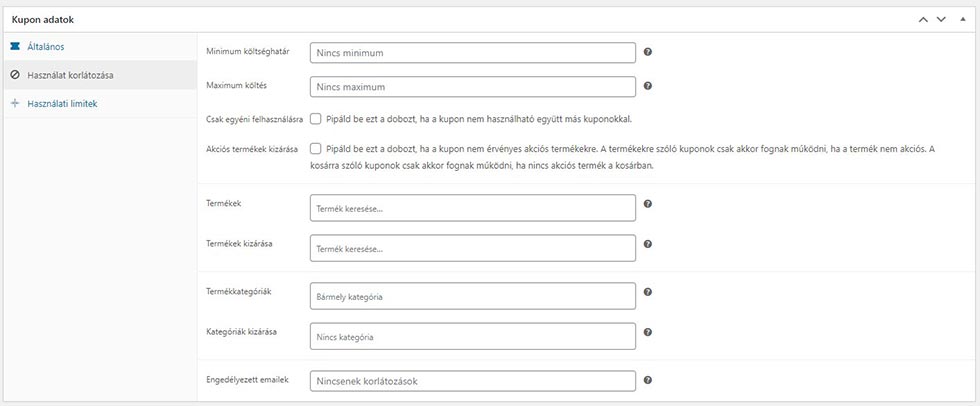 Kuponok létrehozása WooCommerce 02