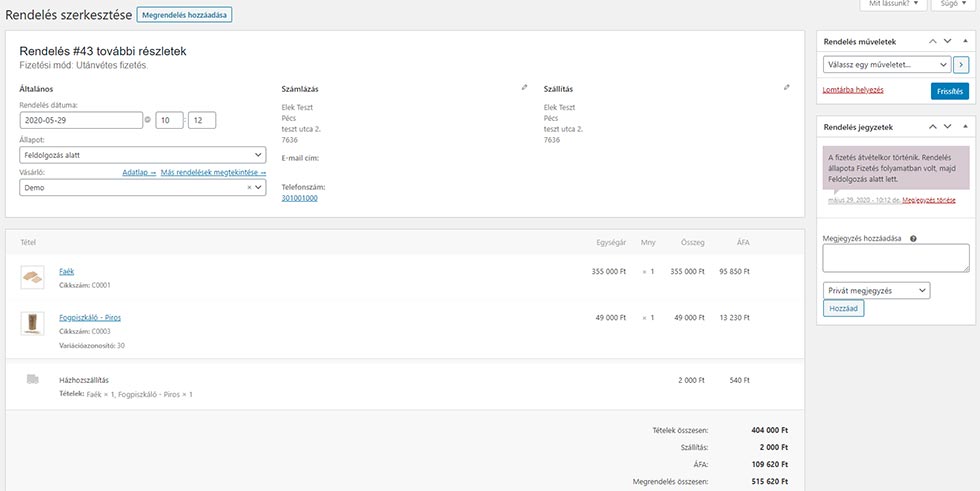 Rendelés kezelése WooCommerce