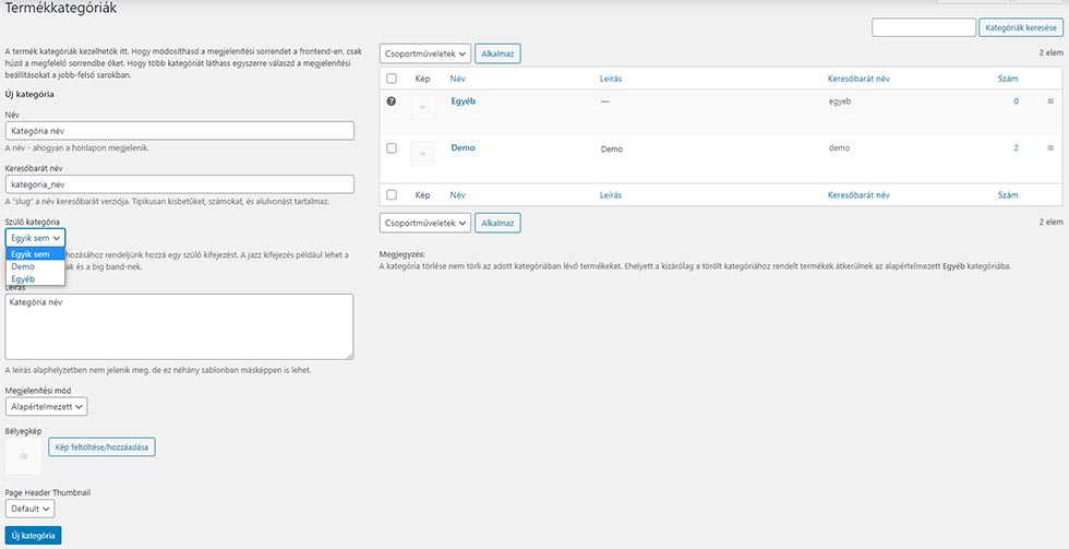 Termékkategória hozzáadása WooCommerce-hez